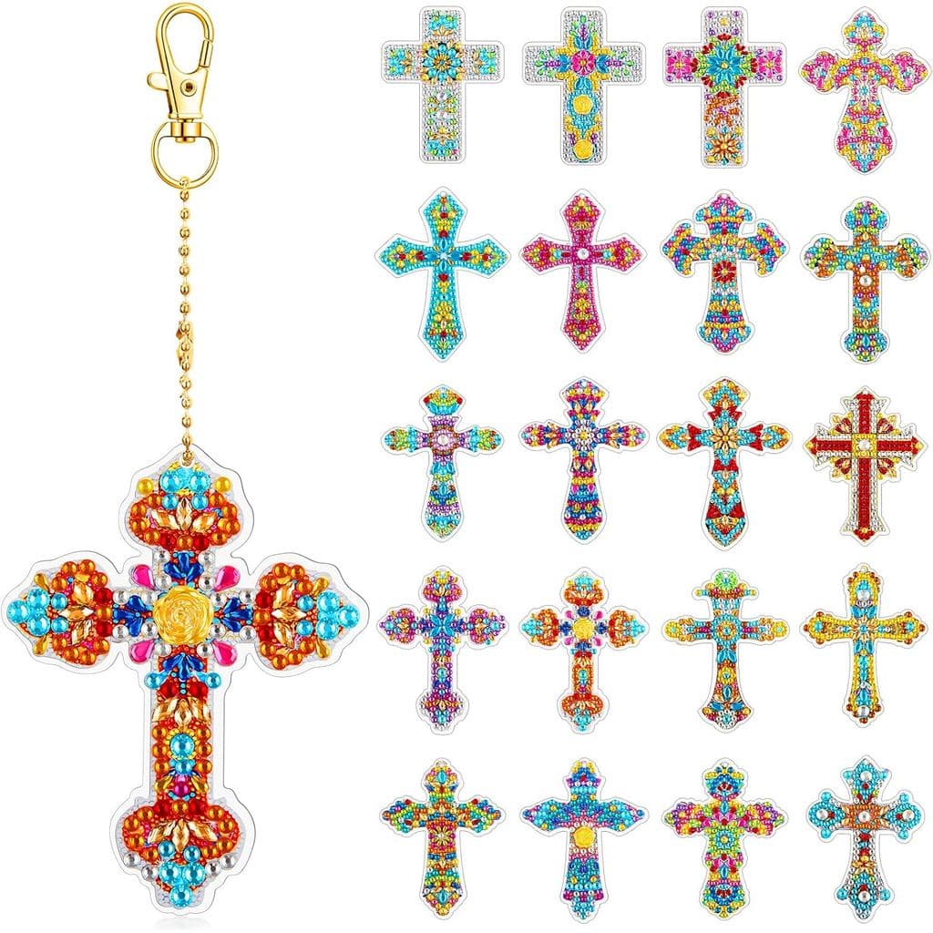 Henoyso 20 Peças Kits de Chaveiros de Pintura em Diamante para Adultos, Chaveiros de Pintura DIY em Diamante 5D de Dupla