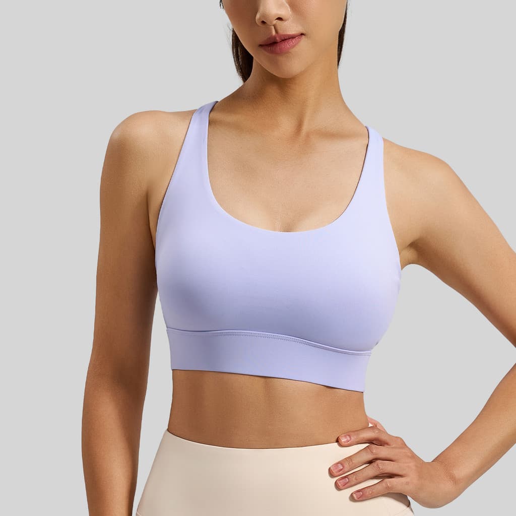 Malha volta cruz sutiã esportivo bonito volta superior de alta intensidade à prova de choque Yoga Fitness roupa interior