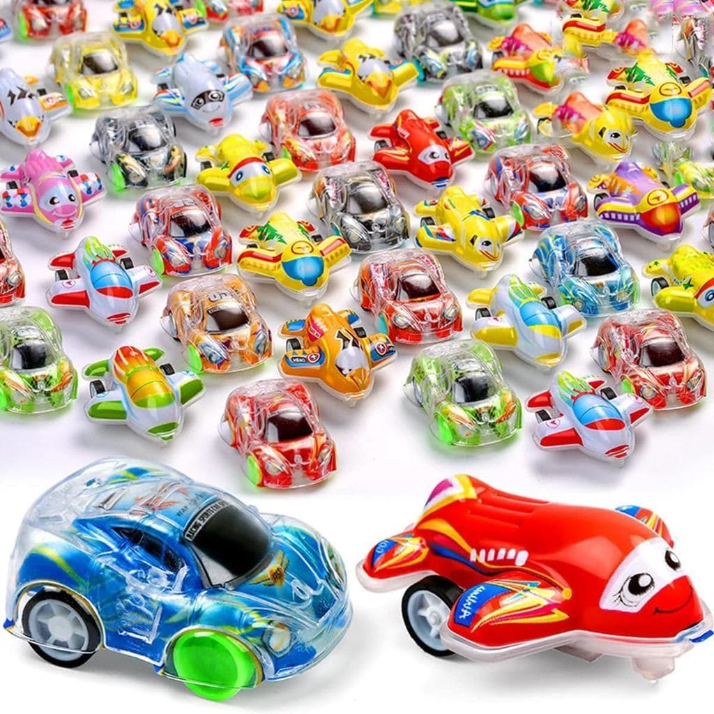 Conjunto de 50 Peças de Mini Carros e Aviões de Fricção, Veículos de Corrida de Fricção Sortidos, Pequenos Carros de Cor