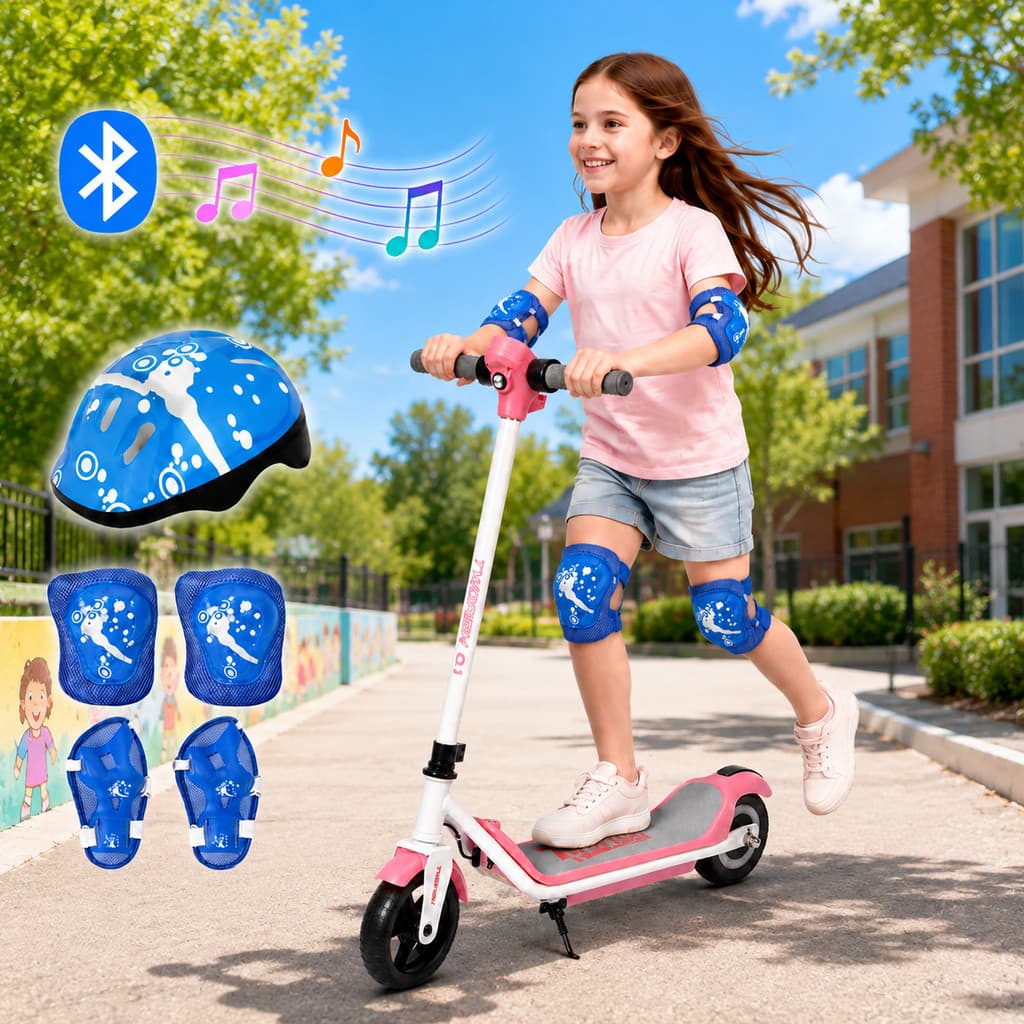 Patinete Elétrico Infantil para Crianças 2 Rodas 110W 24V Até 60kg Luzes Música Bluetooth Freio Eletrônico Azul 14km/h