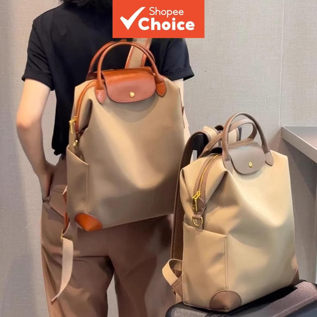 Mochila de nylon à prova d'água, mochila para laptop de grande capacidade, bolsa de mão com acabamento em couro, mochila
