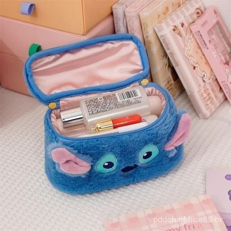 Disney Stitch Plush Maquiagem Bolsa Meninas Dos Desenhos Animados Bolsa Meninas De Grande Capacidade Saco Cosmético Port