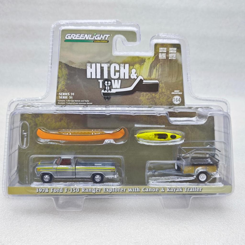 1: 64 Engate de luz verde e série de reboque 31-1978 Ford F-150 Verniz para reboque de caiaque de natação