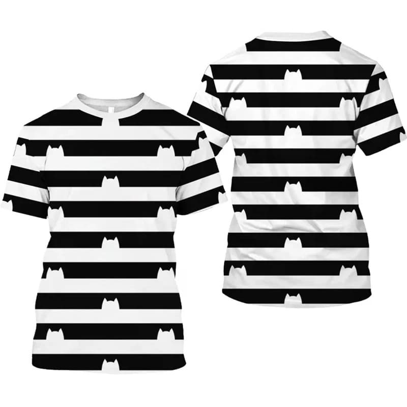 Listrado Arco-Íris Gato Impressão Camiseta Crianças Presente De Aniversário Moda Design Engraçado Manga Curta Camisetas