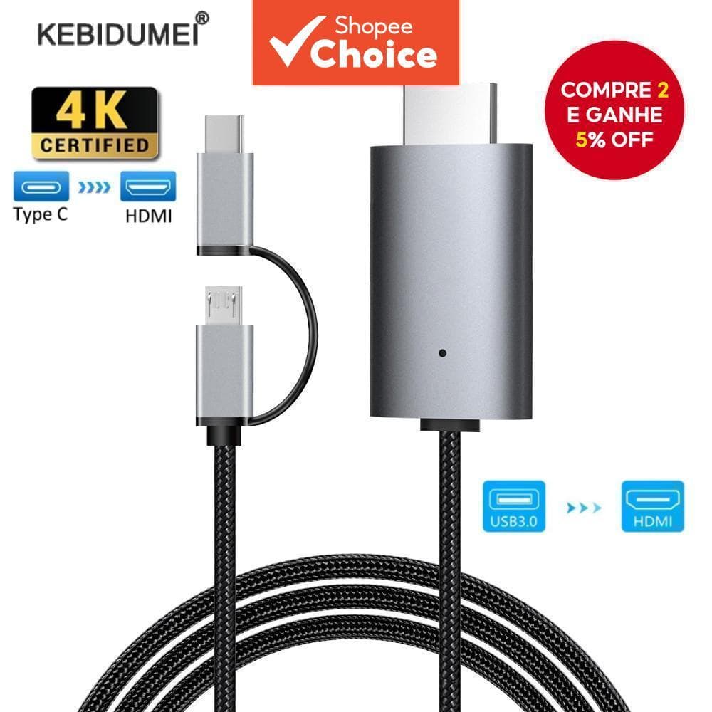 LD39 Adaptador HDMI 2 Em 1 4K USB-C/Micro Para Dispositivo Android HIFI Estéreo