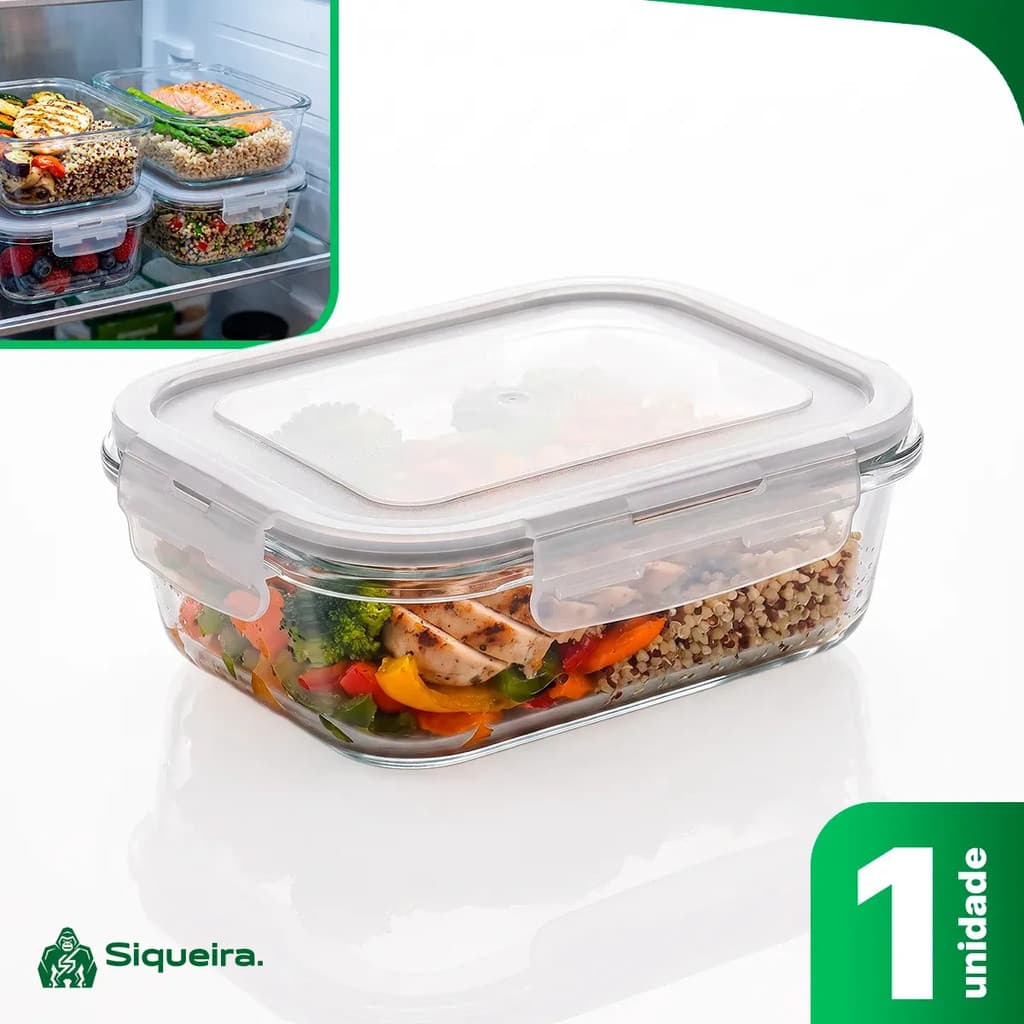 Pote Hermético De Vidro 640ml Marmita Forno Micro-ondas Airfryer Com 4 Travas De Super Vedação S Siqueira Transparente