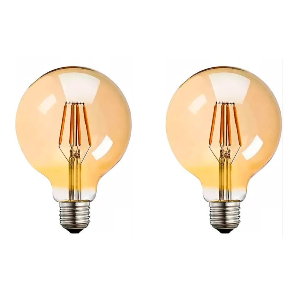 Kit 2 Lâmpadas Vintage Filamento Led Globo Âmbar Bivolt G95