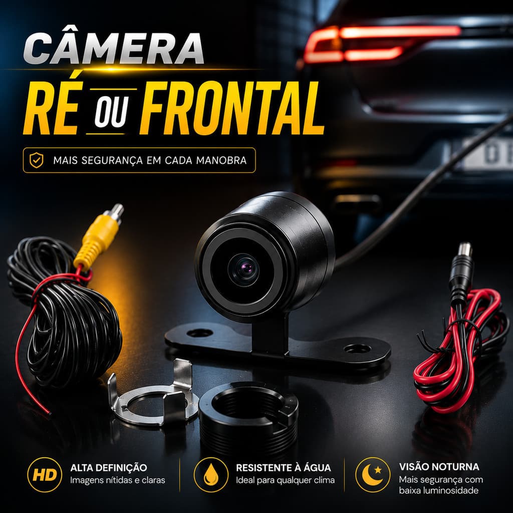 Câmera de Ré e Frontal Universal 12V Automotiva Linha Fixa RS-210BR
