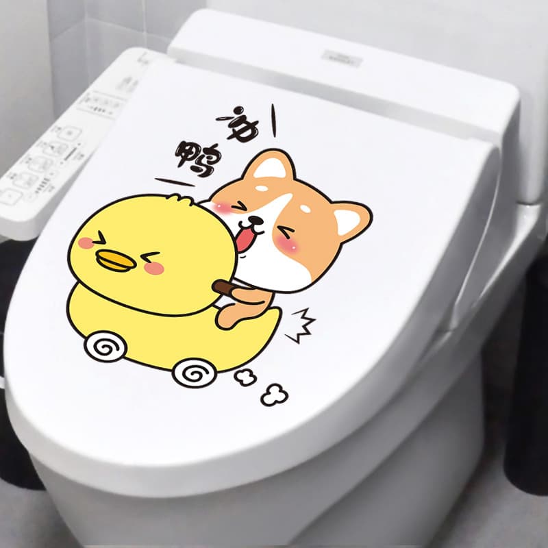 Bonito engraçado Corgi toalete adesivo toalete à prova dwaterproof água adesivo decorativo capa de toalete criativo feio