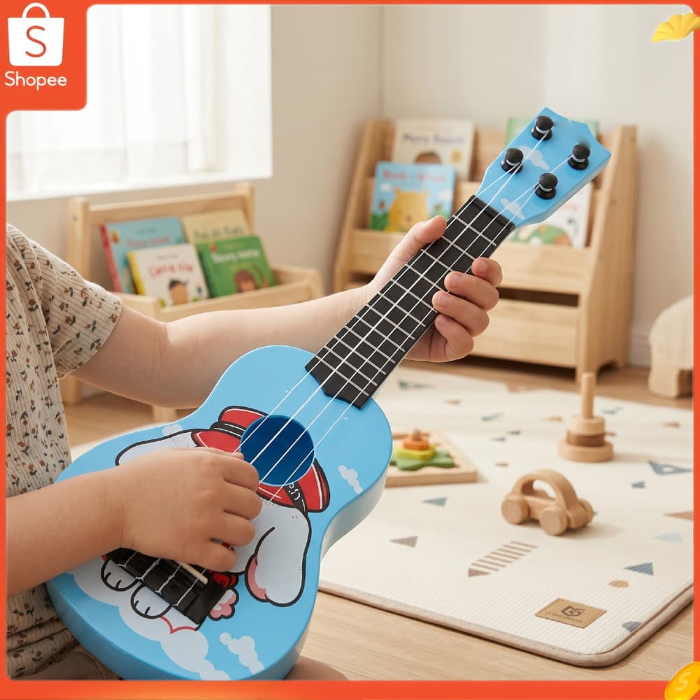 audiohome01.br Brinquedo de guitarra jogável para crianças, desenho animado, ukulele de 4 cordas, aprendizado