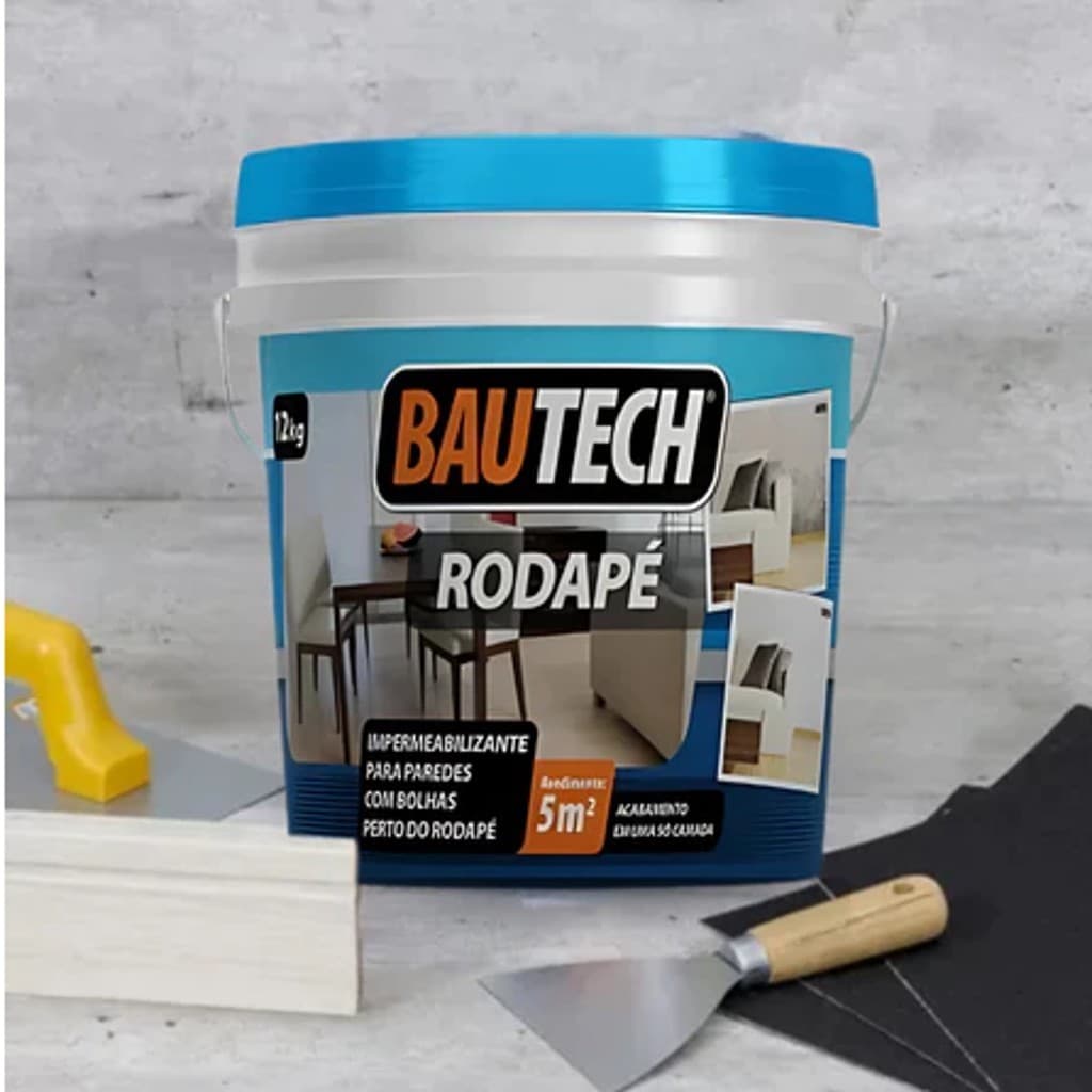 Argamassa Rodapé Impermeabilizante 12kg Bautech Parede Descascada Bolhas Mofo Massa Cerâmica Aderência Umidade Bolor