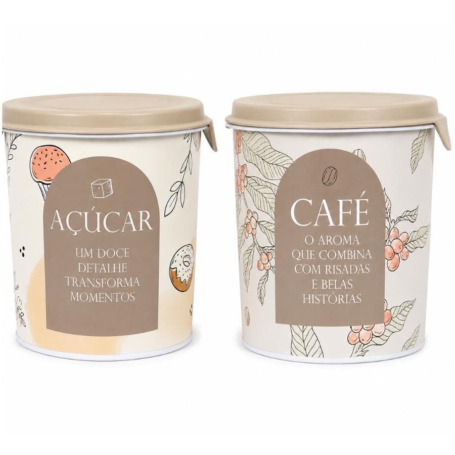 Kit 2 Potes para Café e Açúcar 1,4L Decorados Plastico