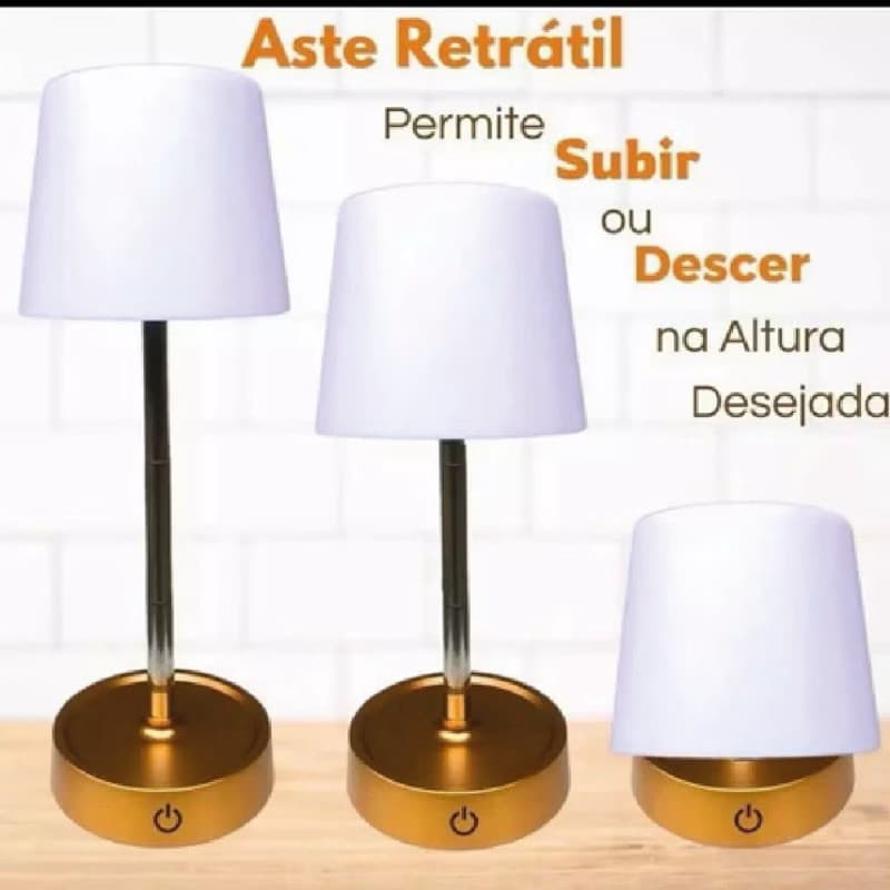 Abajur escritório Recarregável Telescópico Touch Luminária Retrátil Em Aço Luz Led Branco Quente Ajustável USB