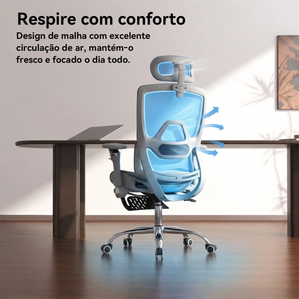 Cadeira Escritório Ergonômica Mônaco BT07/WT07 Luvinco Malha Respirável Lombar Adaptável Apoio Pés