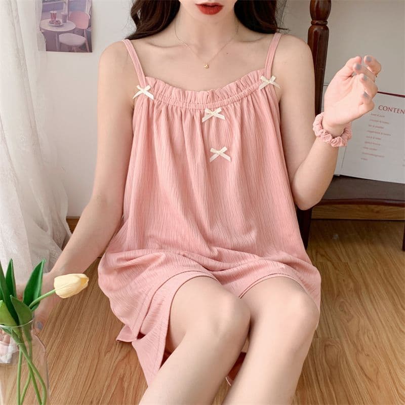 Camisola pequena com almofada no peito pijama de verão integrado feminino sem mangas cor sólida algodão macio doce Homew