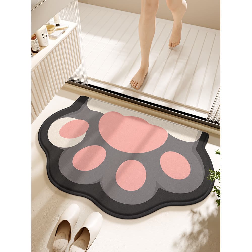 Porta do banheiro forte absorvente de água de secagem rápida tapete dos desenhos animados bonito rosa gato garra banheir
