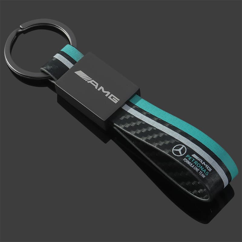 Novo 2025 Emblema Esportivo Tricolor Mercedes Benz AMG em Fibra de Carbono, Emblema de Carro Modificado, Chaveiro de Met