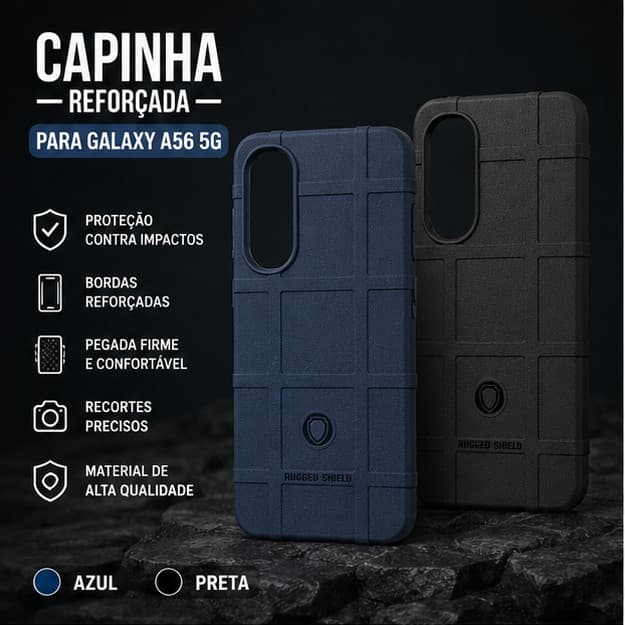 Capa Capinha para Samsung Galaxy A56 5G Reforçada Antimpacto Rugged Azul ou Preta