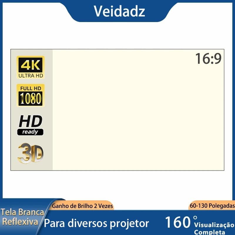 Tela de Projetor Anti-Luz VEIDADZ 16:9 60 72 84 100 120 Polegadas, Tela Refletiva para Home Theater VOGR