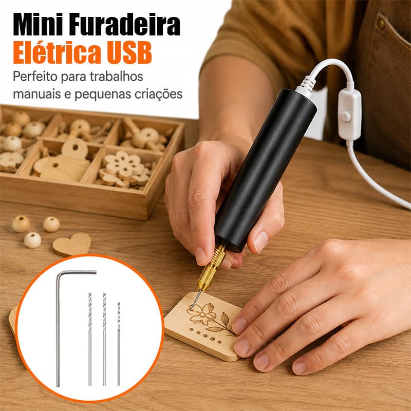 Furadeira Elétrica USB Portátil Mini para Resina Madeira Plástico e Pérolas