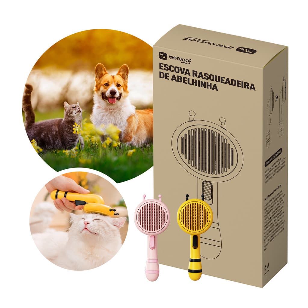 Rasqueadeira Escova Pet Tira Pelos Cães e Gatos Automática Removedora