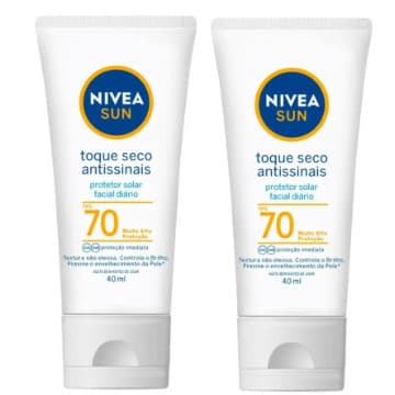 Kit 2 Protetor Solar Facial Sem Cor Toque Seco Antissinais Nivea Sun FPS70 40ml