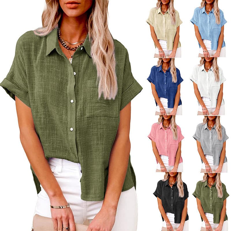 Camisa feminina solta de manga curta