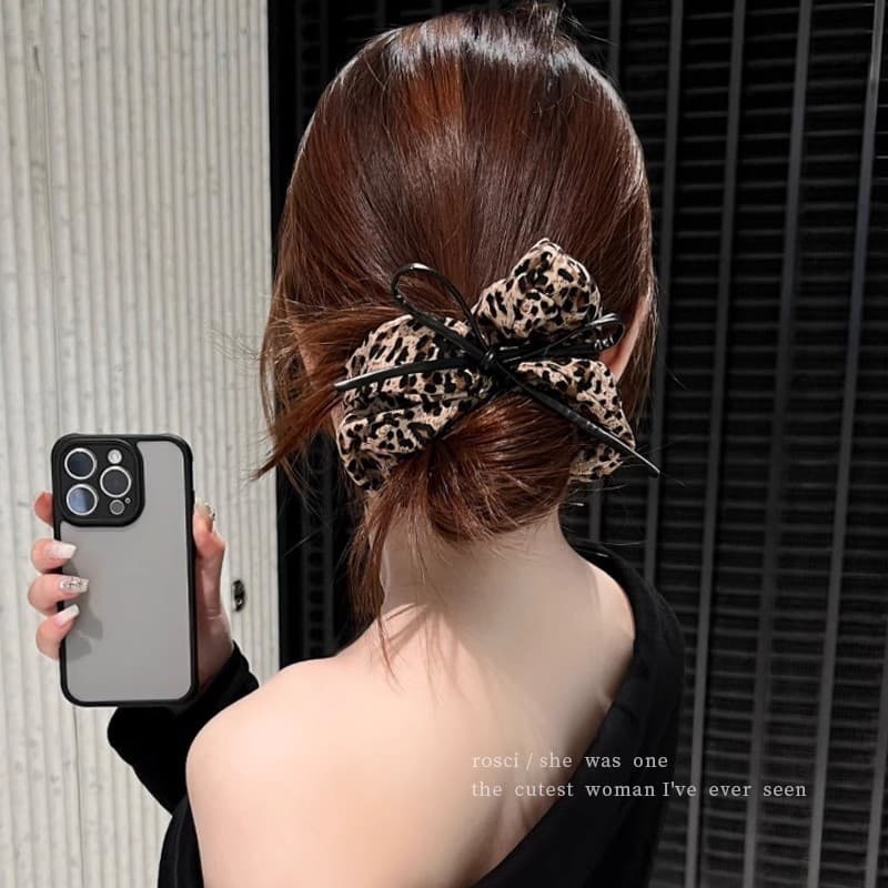 High-End leopardo impressão arco laço de cabelo elegante cabeça corda volta cabeça placa laço de cabelo cabeça tamanho g