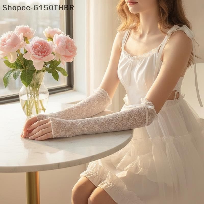 [VJ] Luvas Sem Dedos De Malha Transparente Y2K Com Babados De Renda Kawaii Lolita Mitten Para Mulheres , Roupa Diária Do