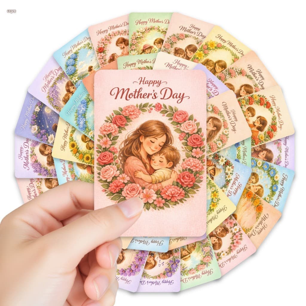 Dia Das Mães Floral Em Aquarela-Presente Quente De Saudação Com Ilustração Pai-Filho
