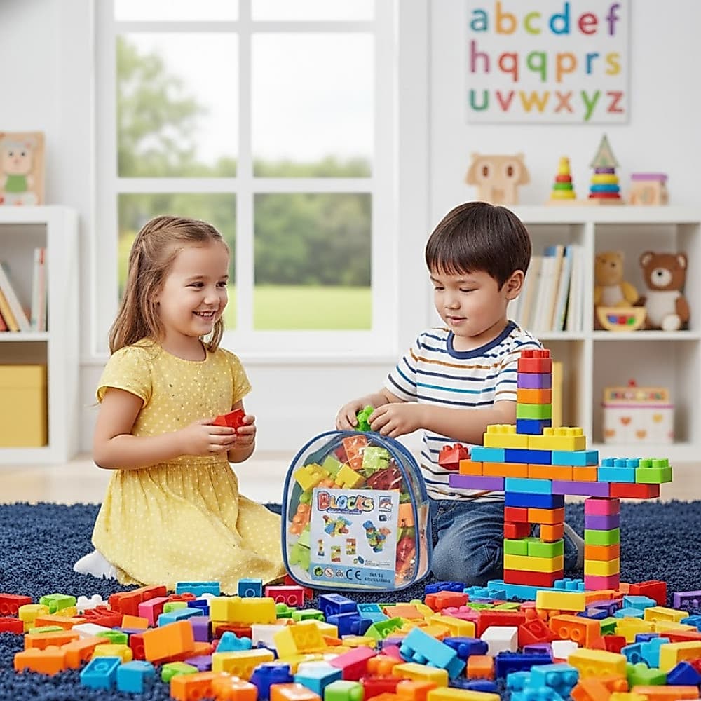 Blocos de Montar Bebê Criança Peças Coloridas Brinquedo Educativo Divertido Multifuncional Com Bolsa