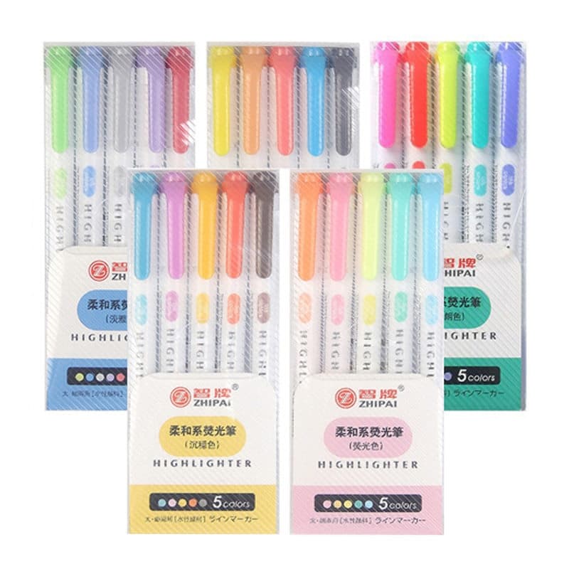 5 cores/caixa, caneta marcadora fluorescente de duas pontas/caneta marcadora para estudantes CJQB