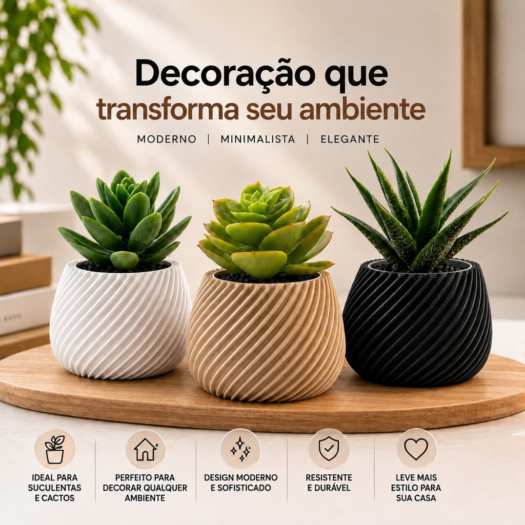 Vaso Decorativo para Suculentas e Cactos Modernos Espiral