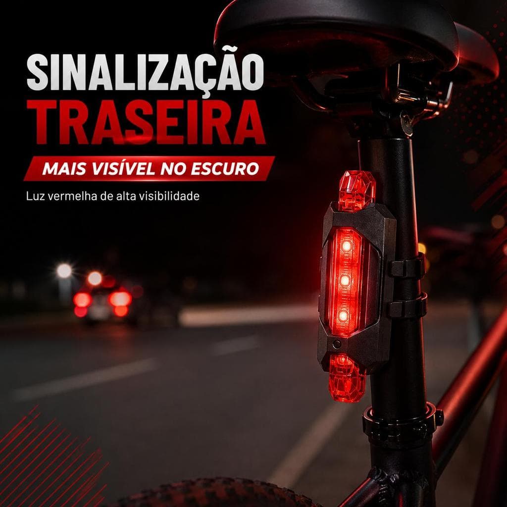 Kit Farol e Lanterna Traseira para Bike LED Recarregável USB 3 Modos Luz Dianteira e Traseira para Bicicleta