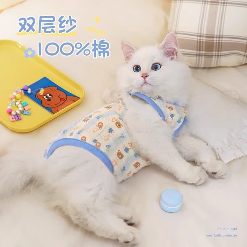 Gato azul branco mar sal urso bebê roupas de proteção da barriga fino filhote de cachorro pequeno ar condicionado quarto
