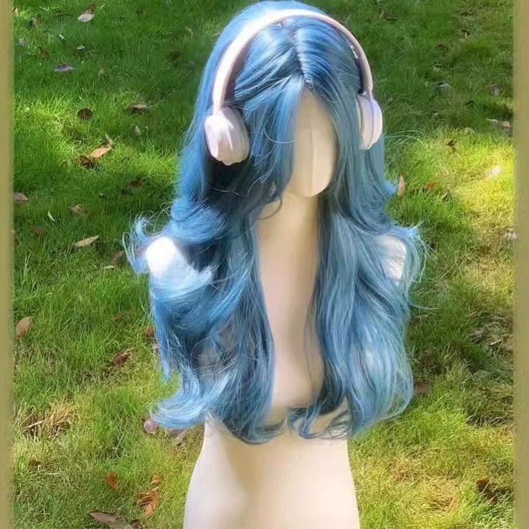 Perucas Longas com Ondas Naturais AHOUR1, Peruca em Camadas Azul Loiro Natural para Halloween, Peruca Cacheada para Cosp