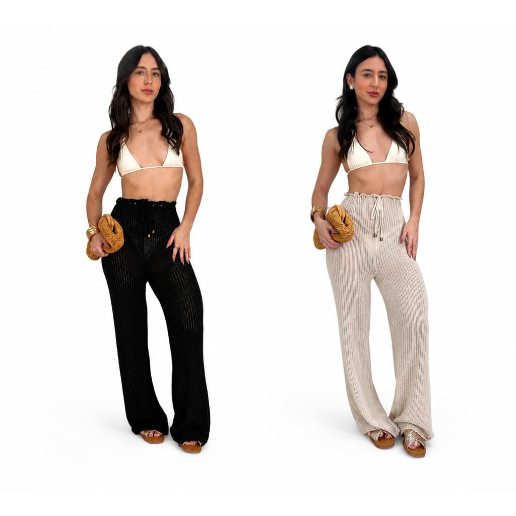 Kit 2 Calça De Praia Tricot Feminina Ponto Grosso Furinhos Verão
