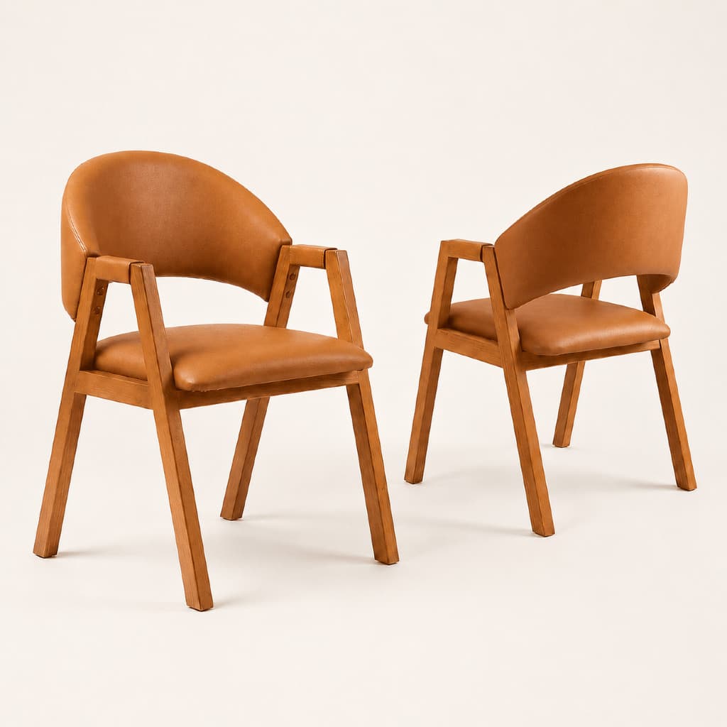 Par De 2 Cadeiras de Jantar Gaspalar Corino Caramelo 100% Madeira Maciça Design Luxo Morderna Rústico Decorativa