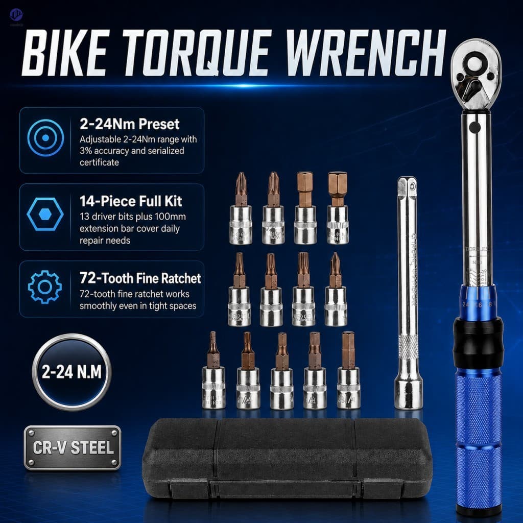 Conjunto De Chave De Torque Predefinida , 14 Peças , 1 , 4 Tamanhos , 2 A 24Nm , Kit De Reparo De Bicicleta , Ferramenta