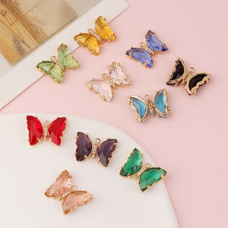 Cobre revestido de ouro cor preservação borboleta incrustada strass pingente diy jóias acessórios brincos colar material