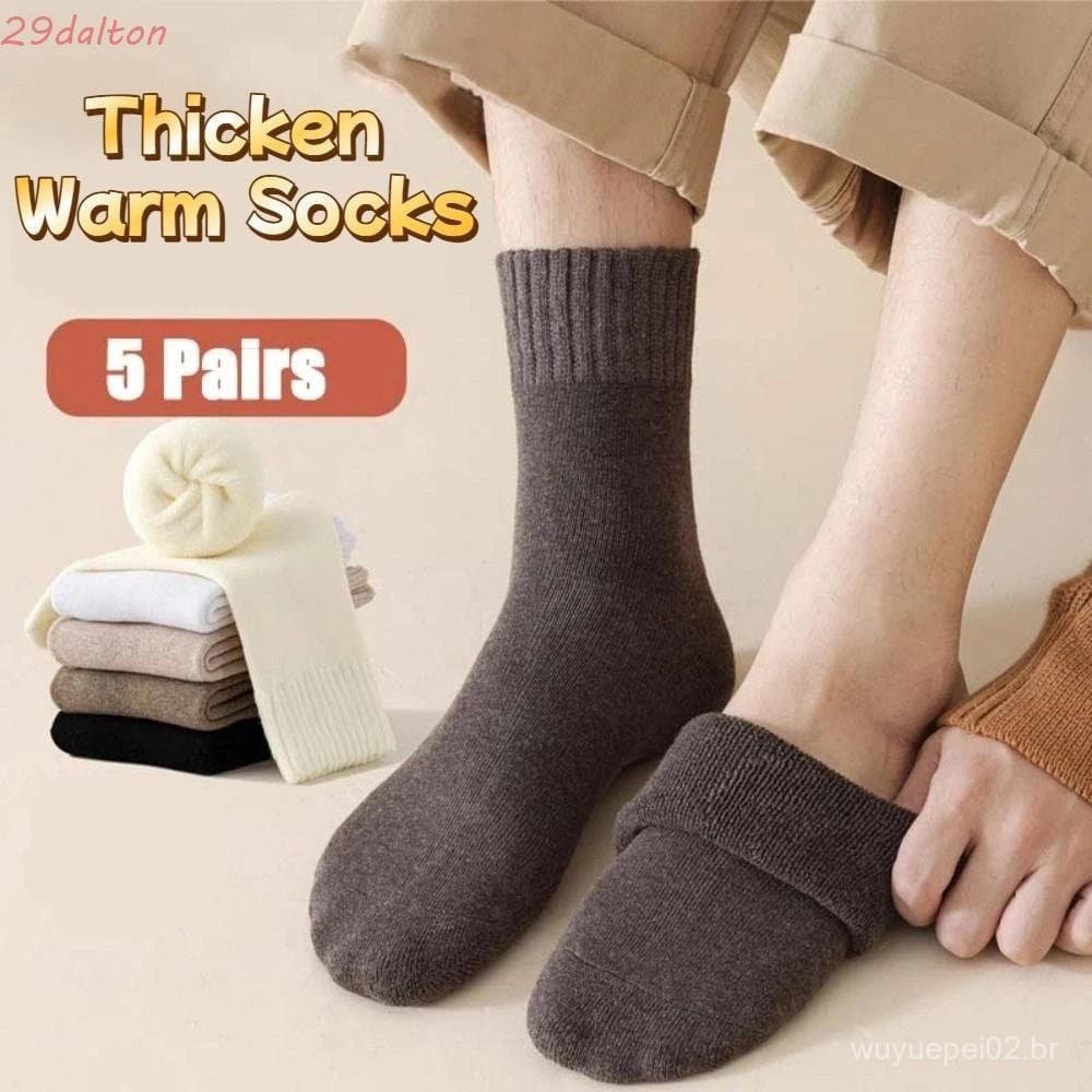 DALTON 5 Pares De Meias Térmicas De Comprimento Médio , Quentes Grossas De Cor Sólida Simples De Inverno Mais Com Listra