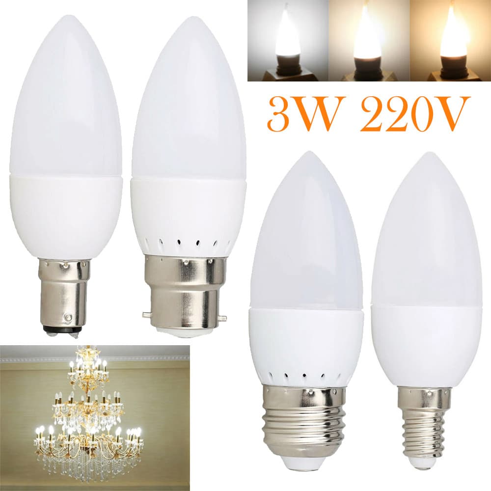 Lâmpada LED E27 E12 E14 B15 B22 Tipo Vela 3W 220V, Ampola 2835 SMD, Lâmpada de Chama LED Branca Quente/Neutra/Fria para