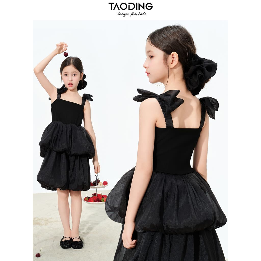 Taoting meninas vestido de verão novo estilo Hepburn estilo Suspender vestido preto moda estilo ocidental filha vestido