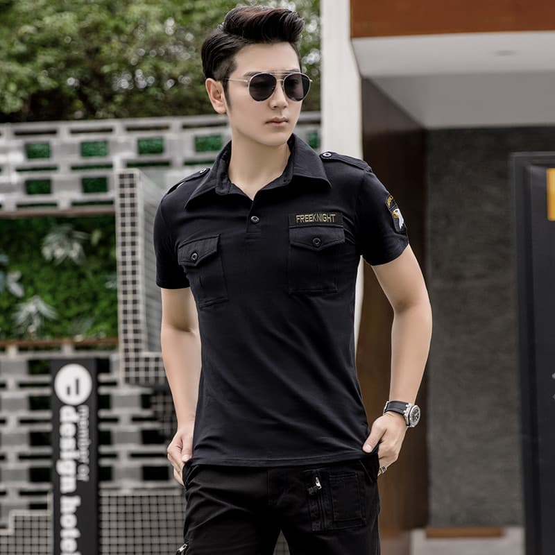 Camiseta de verão masculina de manga curta solta exército verde ferramentas ventilador militar marinheiro dança topo na