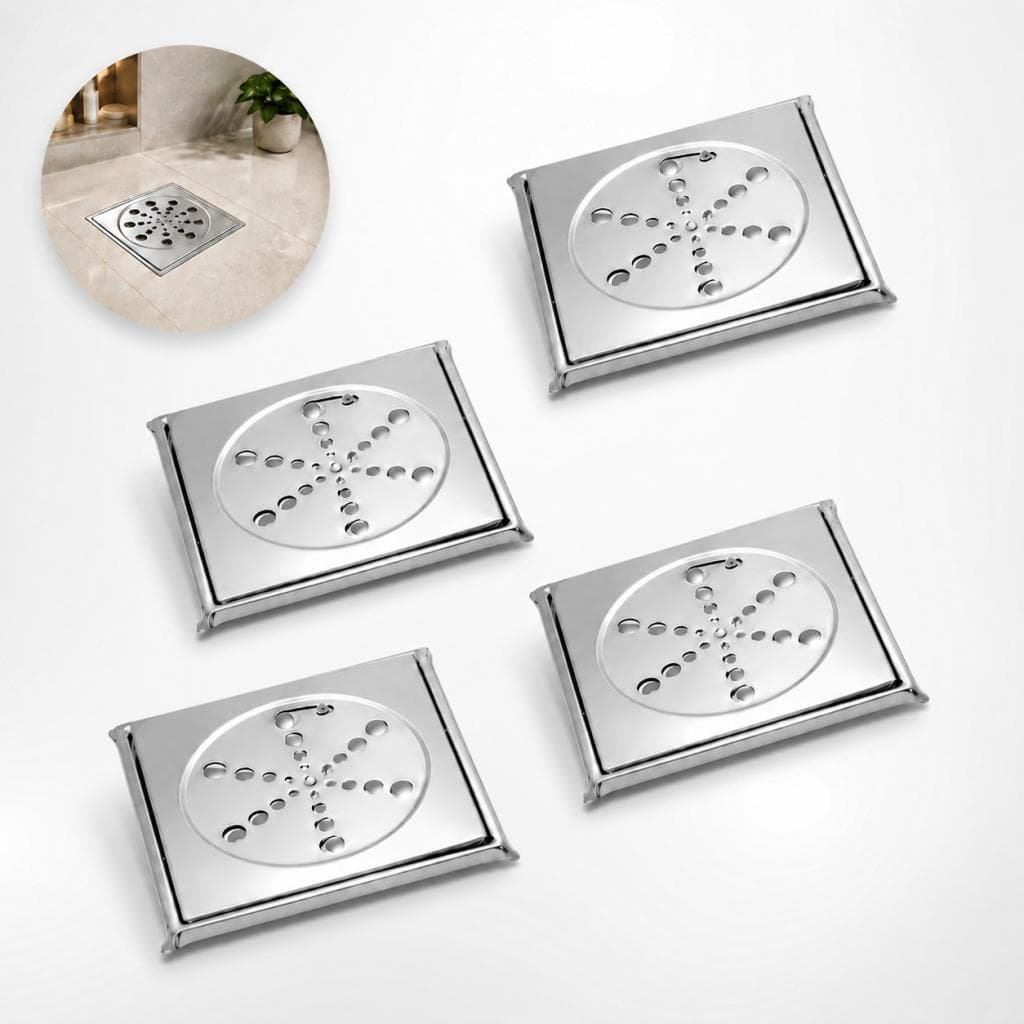 Kit Ralo Quadrado 10x10 Inox 4 Unidades Piso Banheiro Box Chuveiro Moderno