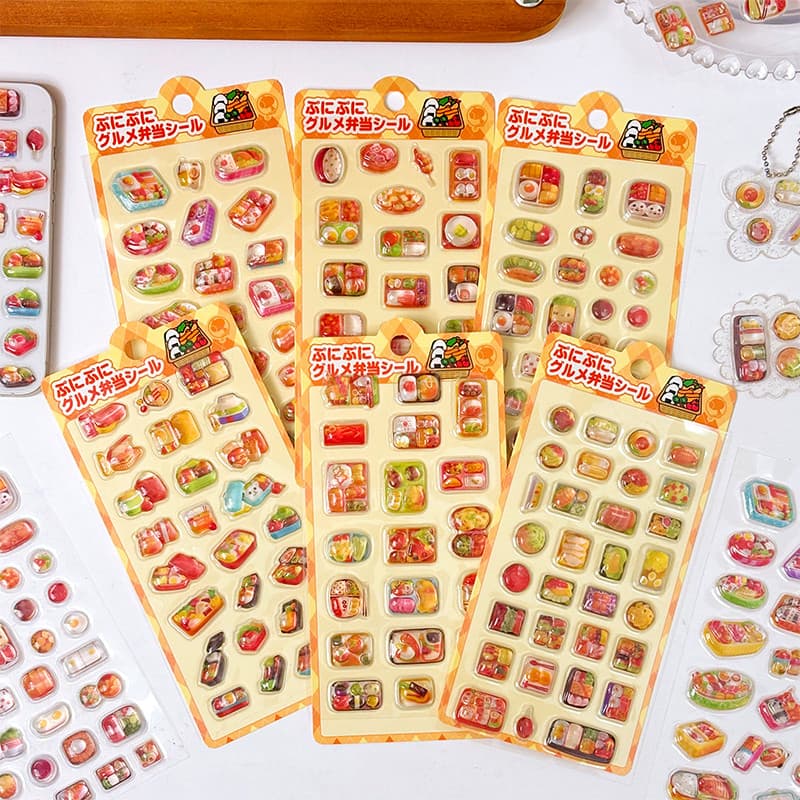 Adesivos 3D em relevo estilo japonês para bento, decoração de desenhos animados, adesivos criativos à prova d'água, fofo
