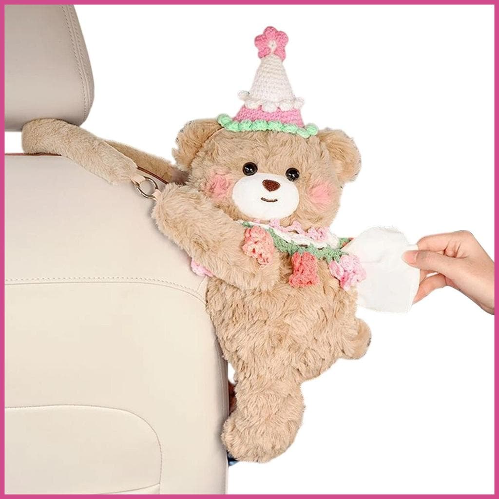 Suporte De Tecido Do Carro Macio Bonito Urso De Pelúcia Decorativo Guardanapo Titular Encosto De Cabeça Caixa Capa Para