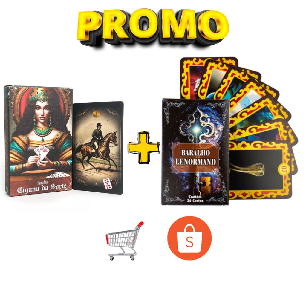 KIT Tarô Baralho Lenormand Preto - 36 Cartas +Tarot Cigana Da Sorte Cinza  C/ 36 Cartas + Manual Aprenda lindos