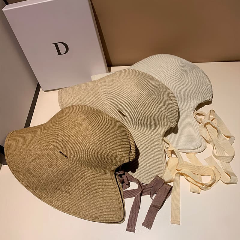 Chapéu balde com aba cercada e cadarço, feminino, verão, viagem, guarda-sol, elegante, combinado, chapéu de palha, pode