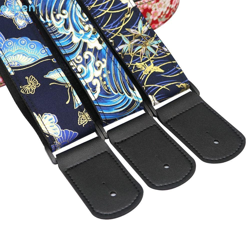 EXPEN Cintos De Guitarra Elétrica , Alça Vintage Em Flor De Cerejeira , Cinto De Ombro Com Ondas Estampadas Bordadas